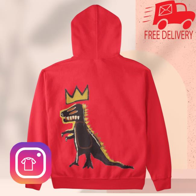 Official The Brant Foundation x Rome Pays Off Jean-Michel Basquiat Pez Dinosaur Popover Hoodie Red BrantFoundation