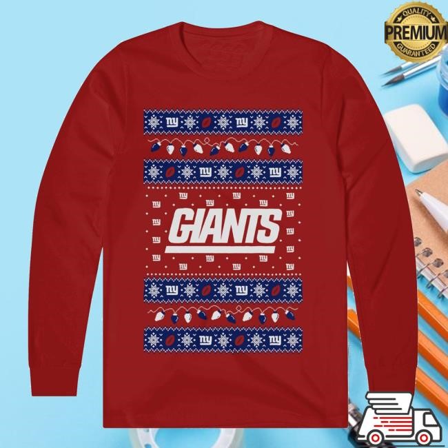 Foco Merch Shop New York Giants Holiday Lights Sweater Long Sleeve Tee Shirt