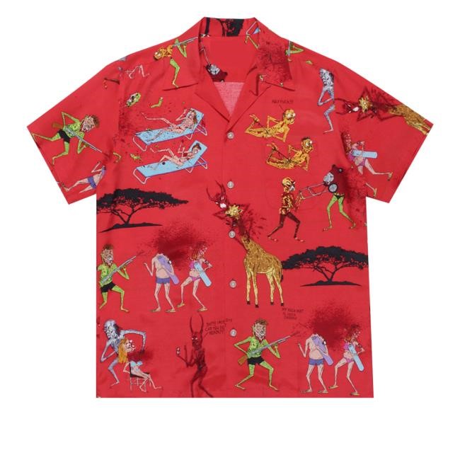 Hypebeast Neck Face And Wacko Maria Cover Hawaiian T Shirt With Frightening Illustrations