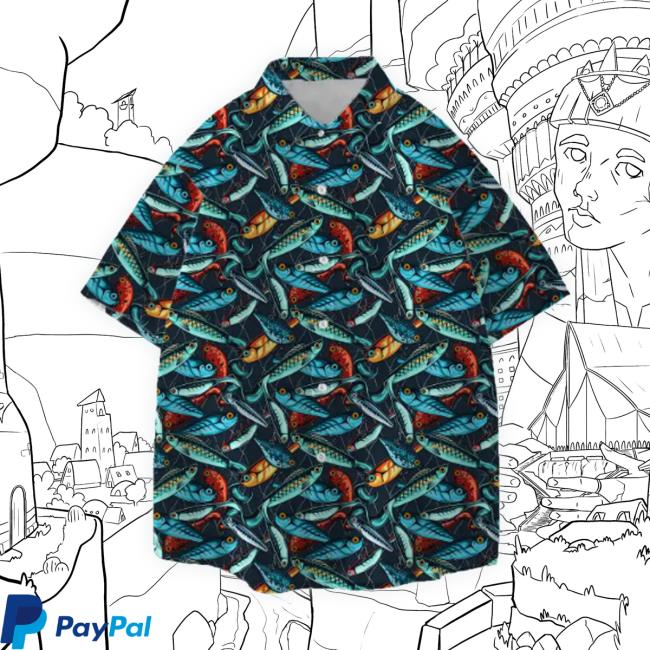 Jumeast Fishing Men Hawaiian Shirt Lure Fish Ocean Aloha Shirts Vintage 90S Hula Girl Palm Tree Beach Women Blouse Youth Clothes Shirts