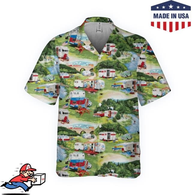 Official Vintage Trailers Camping Hawaiian Button T-Shirt