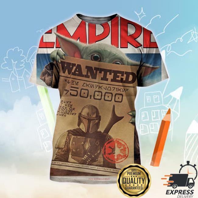 Official Star Wars The Mandalorian Empire Baby Yoda Most Wanted Mandalorian All Over Print Long Sleeve Tee