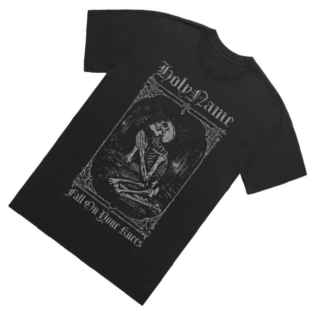 Trending Rtvl Merch Ritual Print Company Holyname Fall On Your Knees Shirt