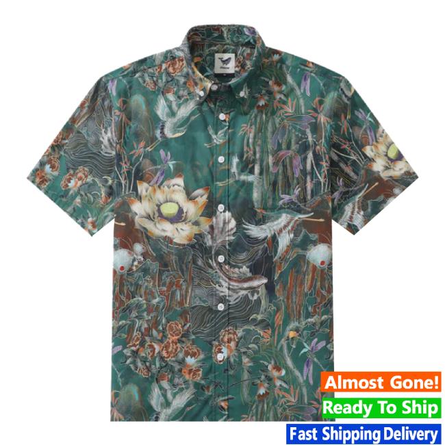 Official Men's Hawaiian Shirt Enchanted Lotus Tapestry Print Cotton Button-Down Short Sleeve Aloha Classic Shirt