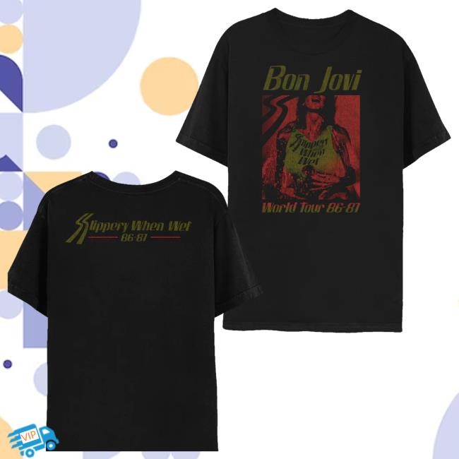 Trending Bon Jovi Merch Store Slippery When Wet Vintage World Tour Black Hoodie