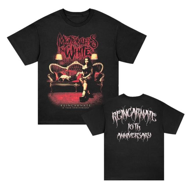 Official Motionless In White Merch Reincarnate 10 Year T-Shirt (Black) Crewneck Sweatshirt