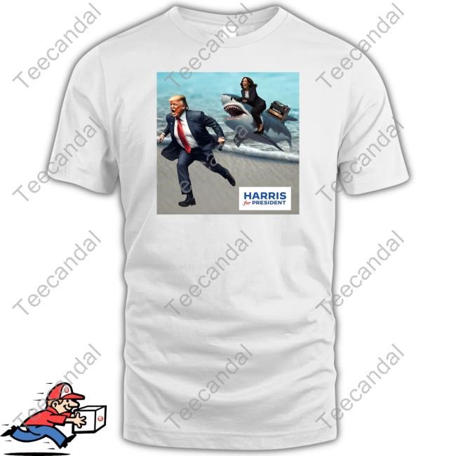 Donald Trump And Kalama Harris Riding A Shark Harris For President T-Shirt, Hoodie, Tank Top, Sweater And Long Sleeve T-Shirt