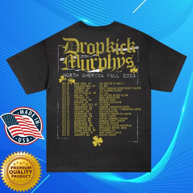 Official Dropkick Murphys Store North America Fall 2024 Tour T-Shirt (Black) Hooded Sweatshirt