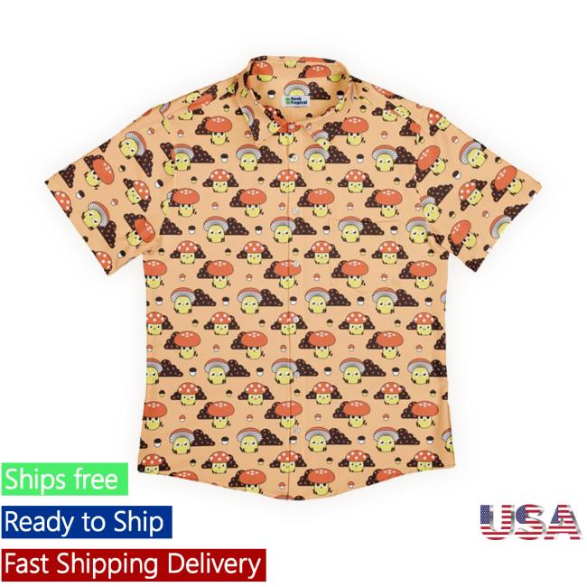 Official Cute Mushroom Fungi And Slime Orange Pink Video Game Button Up Crewneck Sweatshirt