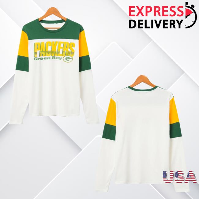 Official Junk Food Apparel Clothing Store Shop Junkfoodclothing Green Bay Packers Zone Blitz Long Sleeve Shirt 2023 Sugar/Hunter/Mustard