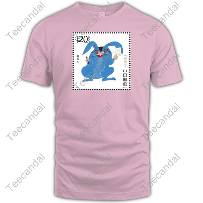 Chinese Blue Rabbit Zodiac Stamps Tee