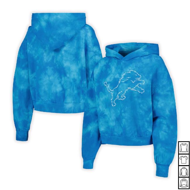 The Wild Collective Blue Detroit Lions Tie-Dye Cropped Pullover T-Shirt