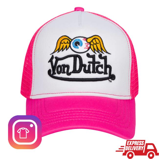 Official Von Dutch Merch Shop Hot Pink Flying Eyeball Wordmark Twill Hat