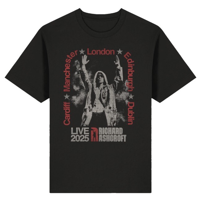 Richard Ashcroft Merch Ra Live 2025 Cities Black Tour Hoodie