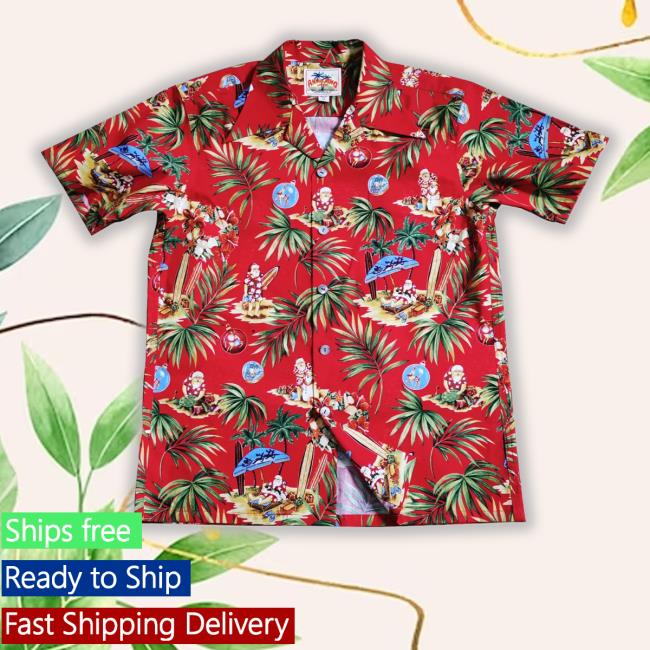 Olderbest Merch Santa Claus At Hawaiian Beach Print Aloha Red Tee Shirt