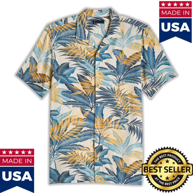 Americantall Merch Short Sleeve Resort For Tall Men In Royal Blue And Yellow Palm Long Sleeve T Shirt