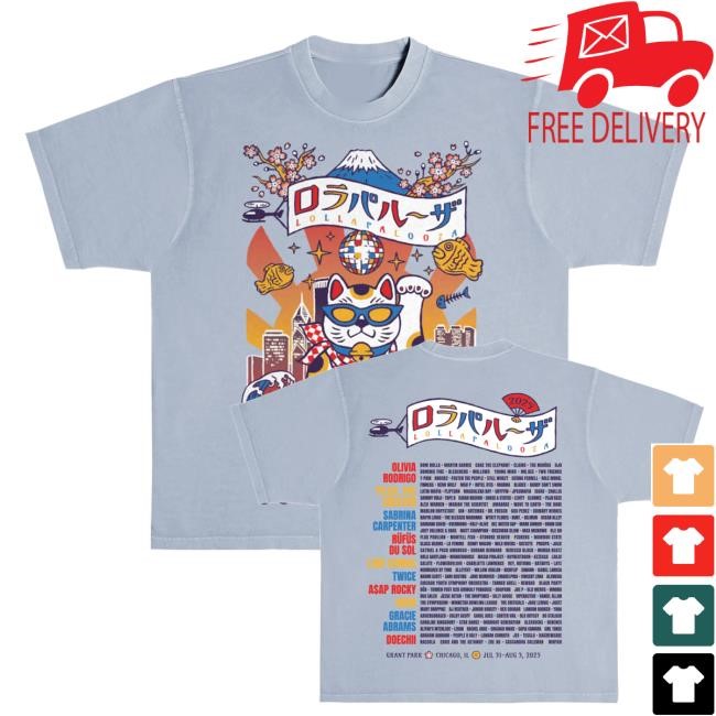 Official Lollapalooza Lucky Cat Lineup Tee Shirt