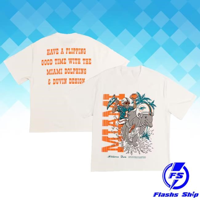Official Miami Dolphins Merch Unisex Cream Duvin X Miami Dolphins Flippin Shirt