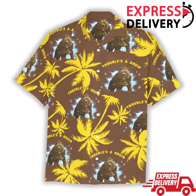 Fargo South High Troubles A Bruin Brown Bear Brick Wall Yellow Palm Trees Brown Hawaiian Tee Shirt