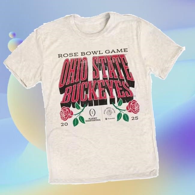 Trending Big Ten Store Merch Oatmeal Ohio State Buckeyes 2024 Rose Bowl Drop Shadow Short Sleeve Fashion Shirt