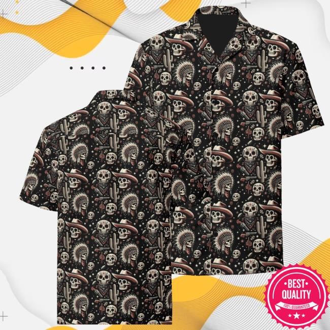 Russells Merch Store Renegade Rebel Outlaw Skull Button-Up Shirt