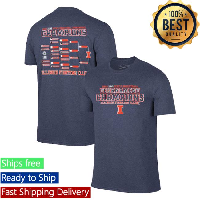Trending Original Retro Brand Heather Navy Illinois Fighting Illini 2024 Big Ten Men's Basketball Conference Tournament Champions Bracket Hoodie Sweatshirt