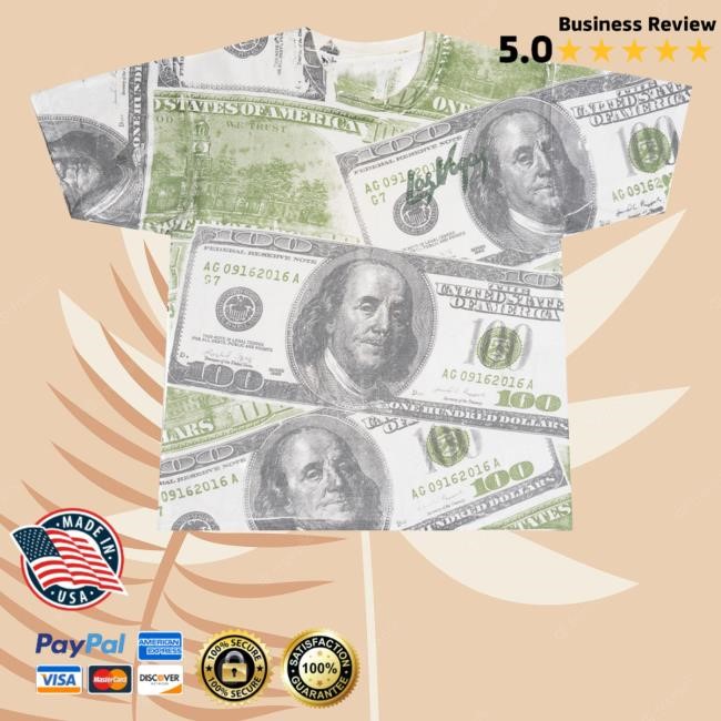 Ragstock Merch Store Vintage "Las Vegas" Hundred Dollar Bills Money All Over Print Hoodie