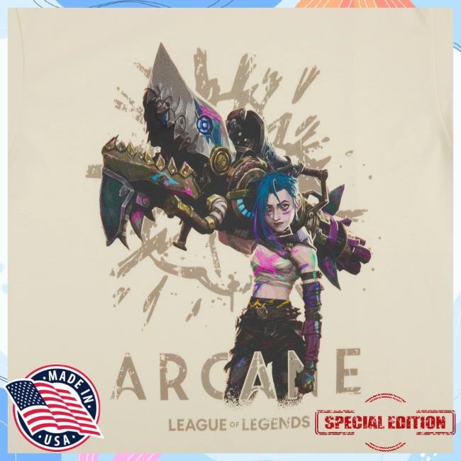 Heroes Villains Merch Arcane League Of Legends Jinx & Fishbones Natural T-Shirt