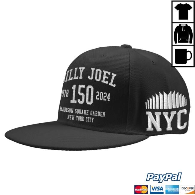 Official Billy Joel Shop Merch Billy Joel 150Th Msg Black Flat Bill hats