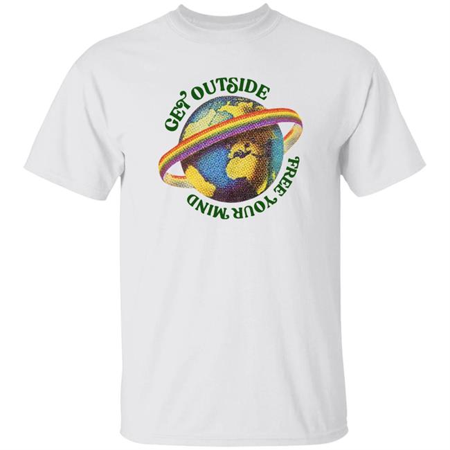 Mac Demarco Wearing Rainbow Encircled Earth Get Outside Free Your Mind Shirt Darkgreen Store