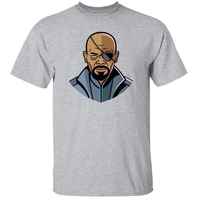 Samuel Ljackson Wearing Nick Fury Drawing Shirt Of Secret Invasion