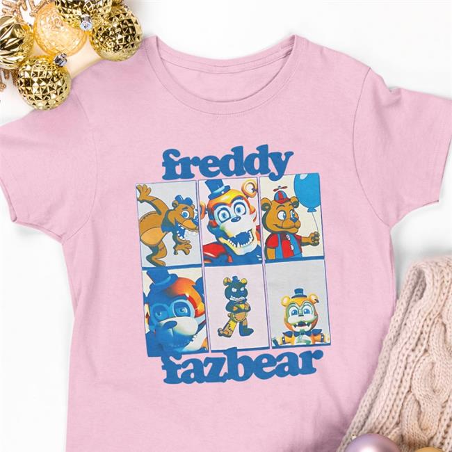 Hot Topic Five Nights At Freddy's Freddy Fazbear Grid Boyfriend Fit Girls Shirt