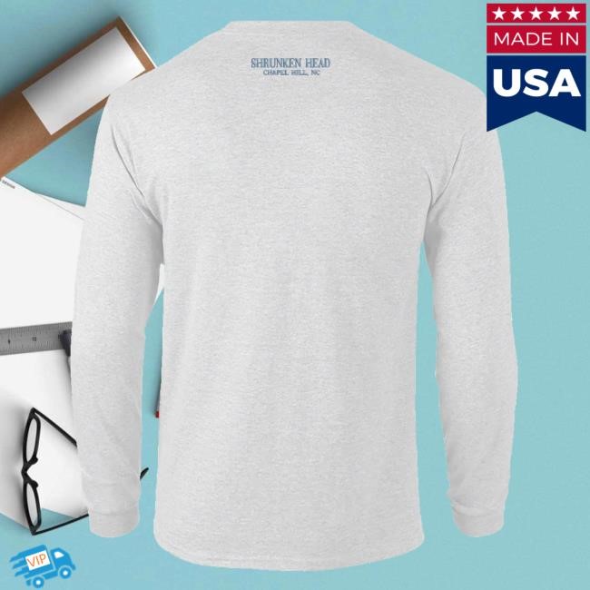 Official Shrunken Head Merch Chapel Hill North Carolina Embroidered Chill Grey Long Sleeve Crewneck Sweatshirt