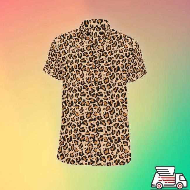 Official Leopard Short Sleeve Men Button Down Shirt, Animal Cheetah Print Casual Buttoned Up Summer Dress Shirt Collared Big Tall Plus Size Male Hooded Sweatshirt