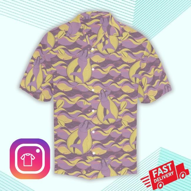 Societyoffatmermaids Merch Fat Mermaids Make Waves Men's Fit Button Down Purple Hawaiian Shirts