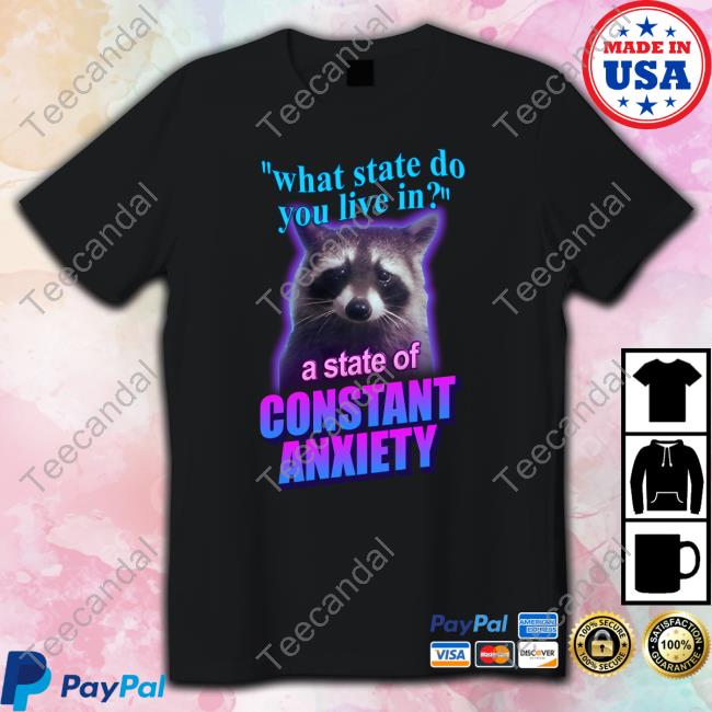 What State Do You Live In A State Of Constant Anxiety Raccoon New Shirt