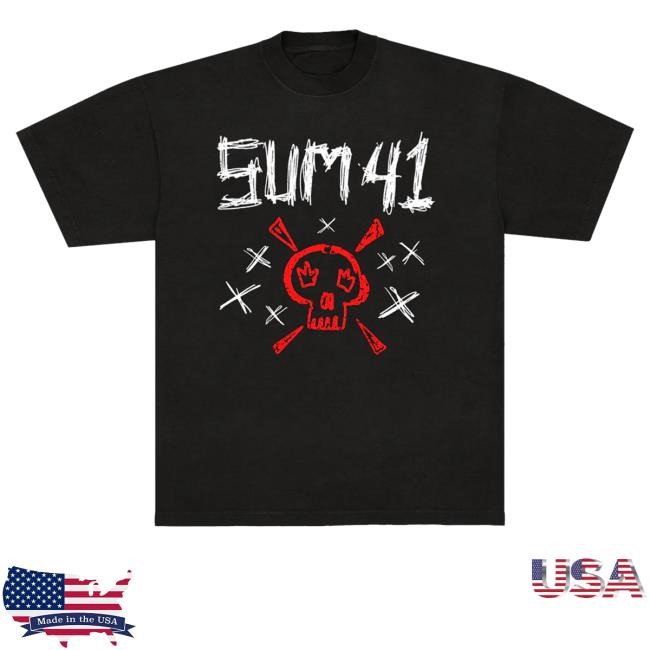 Official Sum41 Sketch Logo Skull Black T Shirts
