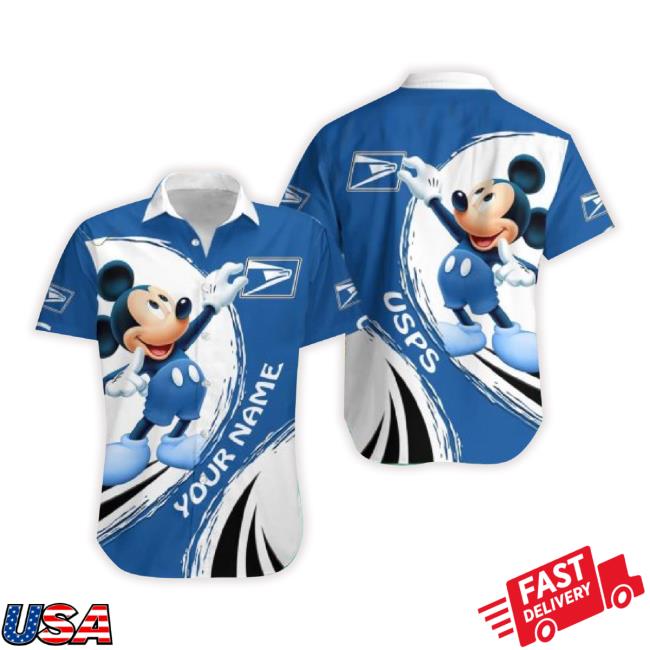 3D All Over Printed Usps Mickey Lover Short Sleeve Summer Gift Hawaiian T-Shirt Custom Name