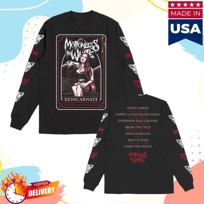 Motionless In White Merch Store The Queen Long Sleeve (Black) t-shirt, hoodie, tank top, sweater and long sleeve t-shirt