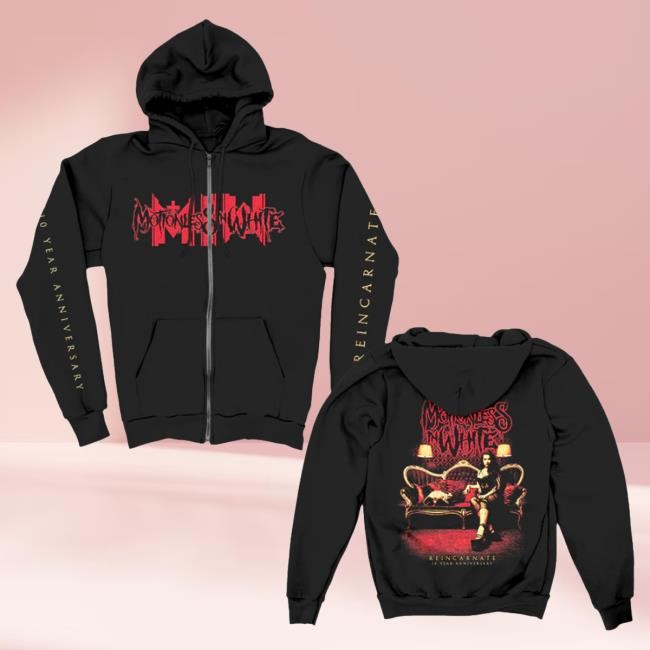 Motionless In White Merch Reincarnate 10 Year Zip Up Hoodie (Black) Sweatshirt