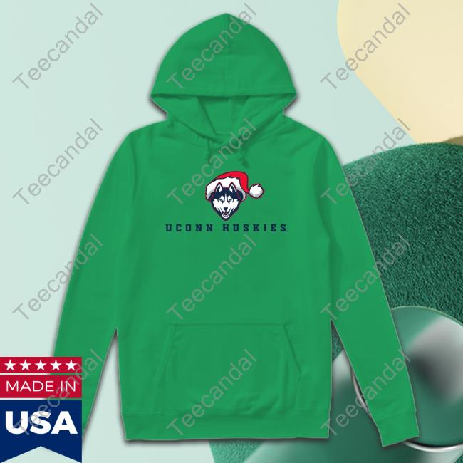 Uconnhuskies Store Uconn Huskies Logo With Santa Hat T Shirt