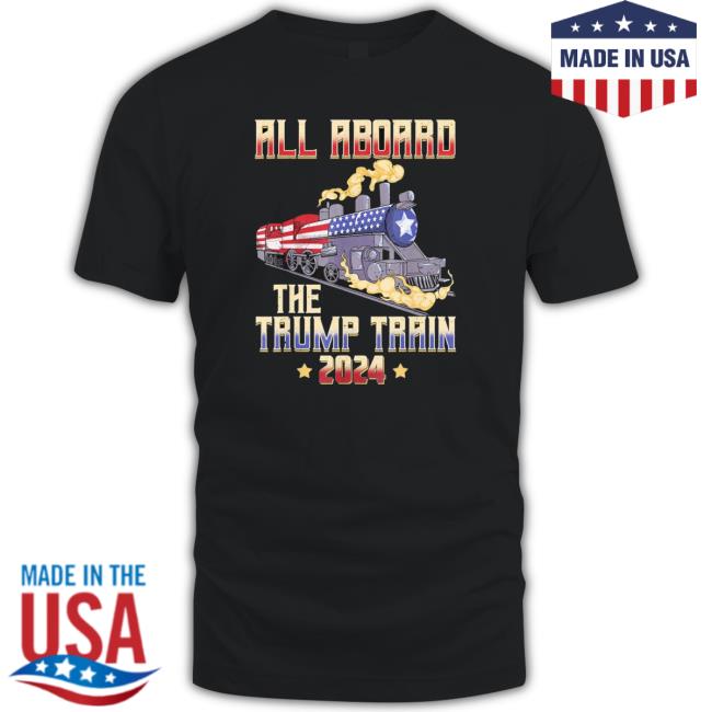 Top All Aboard The Trump Train 2024 American Flag Long Sleeve Shirt