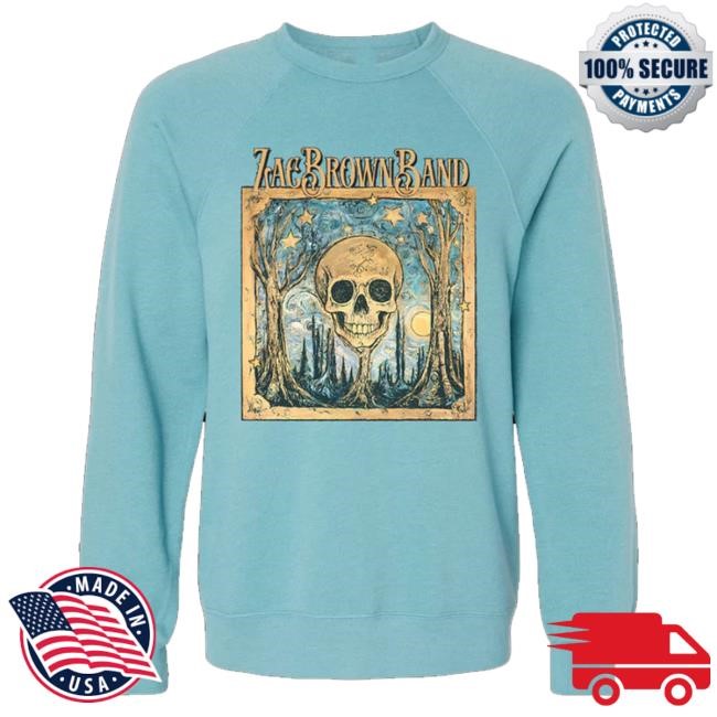 Zac Brown Band Merch Shop Teal Skull Tee Shirt
