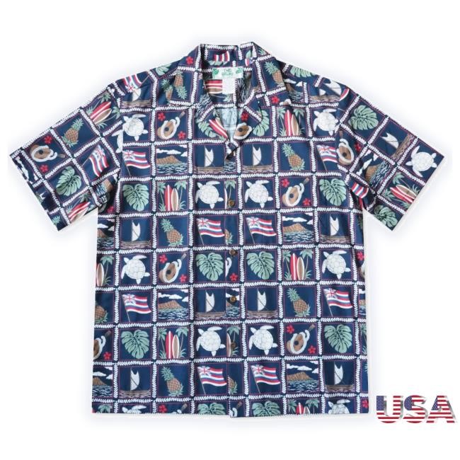 Official Alohaz Store 50Th State Navy Hawaiian Cotton Tee Shirt